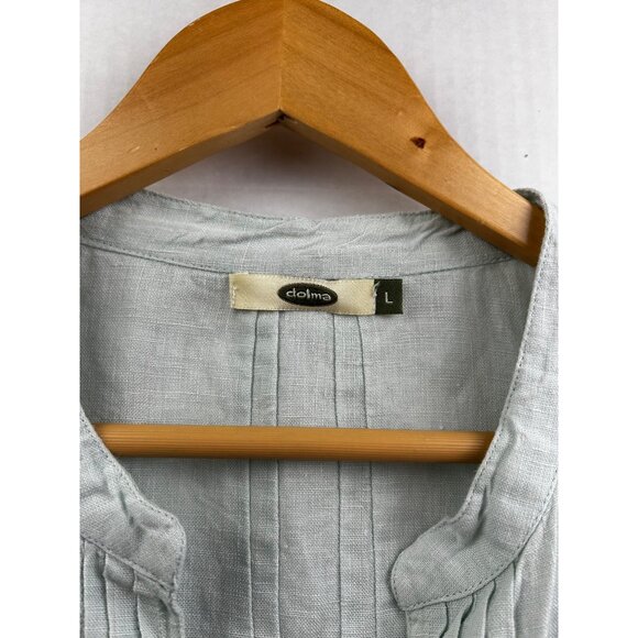 Dolma 100% Linen Boho Coastal Casual Tunic Dress Top Mint Green Pintuck Front L - Picture 3 of 7